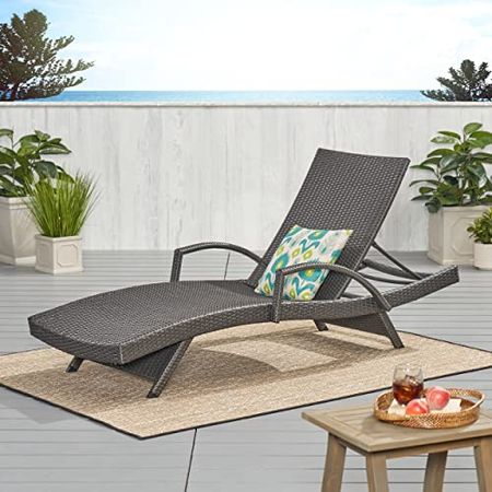 Christopher Knight Home Salem Outdoor Wicker Armed Chaise Lounge, Grey