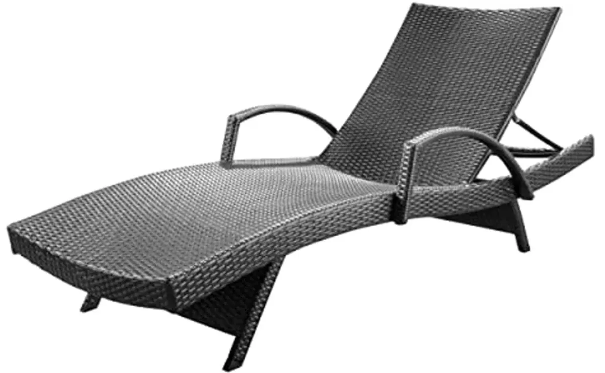 Christopher Knight Home Salem Outdoor Wicker Armed Chaise Lounge, Grey