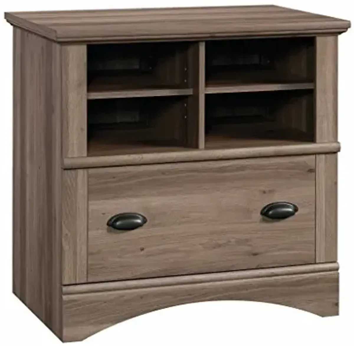 Sauder Harbor View 2 Drawer File Cabinet, Lateral Filing Cabinet with Shelving, in Salt Oak finish