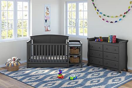 Storkcraft Steveston 5-in-1 Convertible Crib with Drawer (Gray) - Converts from Baby Crib to Toddler Bed, Daybed and Full-Size, Fits Standard Full-Size Crib Mattress, Adjustable Mattress Support Base