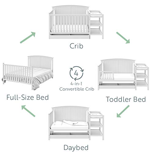 Storkcraft Steveston 5-in-1 Convertible Crib and Changer with Drawer (White) – GREENGUARD Gold Certified, Crib and Changing Table Combo with Drawer, Converts to Toddler Bed, Daybed and Full-Size Bed