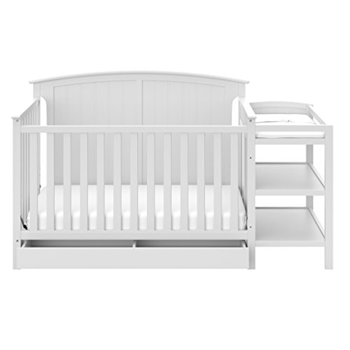 Storkcraft Steveston 5-in-1 Convertible Crib and Changer with Drawer (White) – GREENGUARD Gold Certified, Crib and Changing Table Combo with Drawer, Converts to Toddler Bed, Daybed and Full-Size Bed