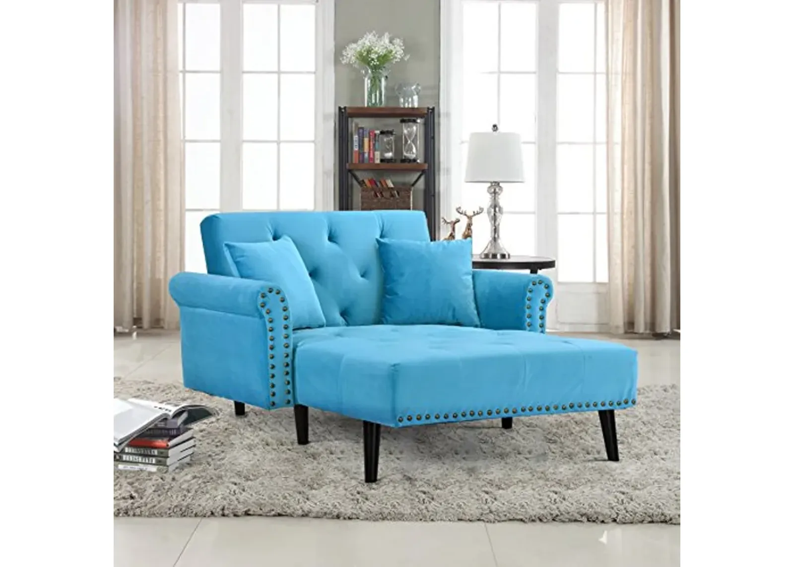 Divano Roma Furniture Modern Indoor Chaise Lounge Recliner Chair with Mid-Century Velvet Tufted Loveseat Couch for Living Room