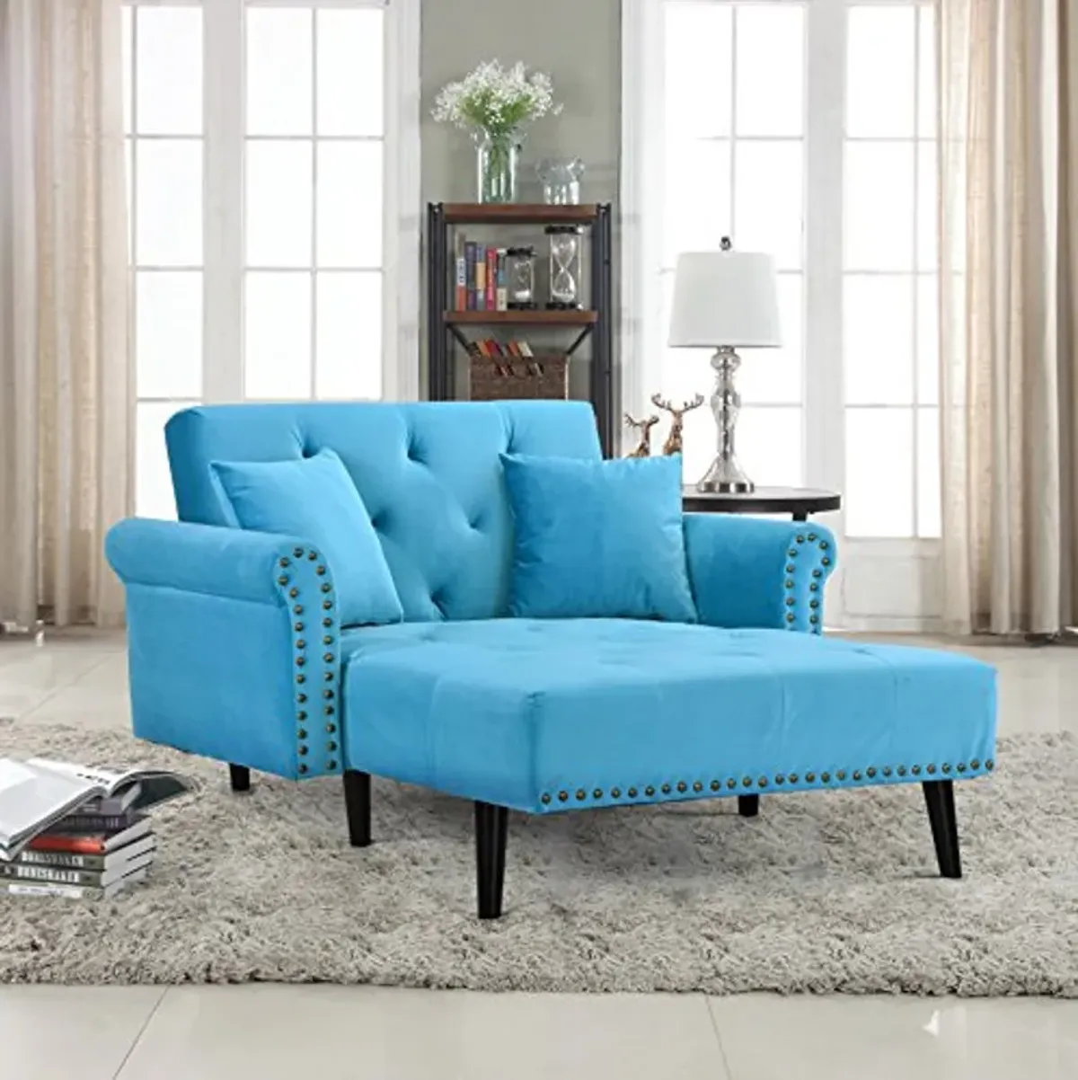 Divano Roma Furniture Modern Indoor Chaise Lounge Recliner Chair with Mid-Century Velvet Tufted Loveseat Couch for Living Room