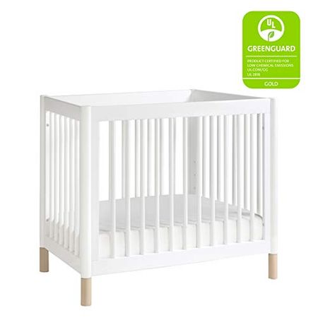 Babyletto Gelato 4-in-1 Convertible Mini Crib in White and Washed Natural, Greenguard Gold Certified