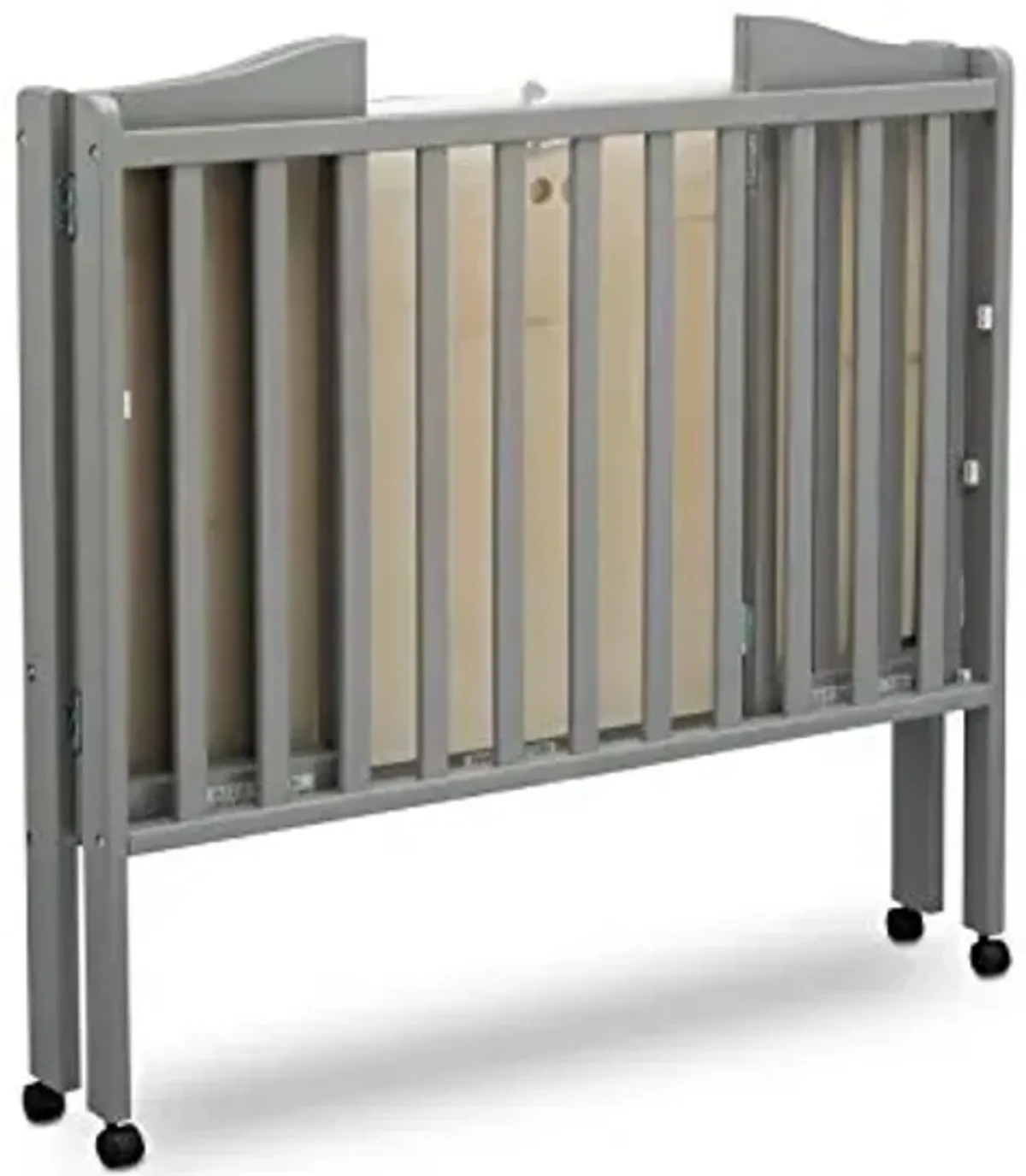 Delta Children Folding Portable Mini Baby Crib with 1.5-inch Mattress - Greenguard Gold Certified, Grey