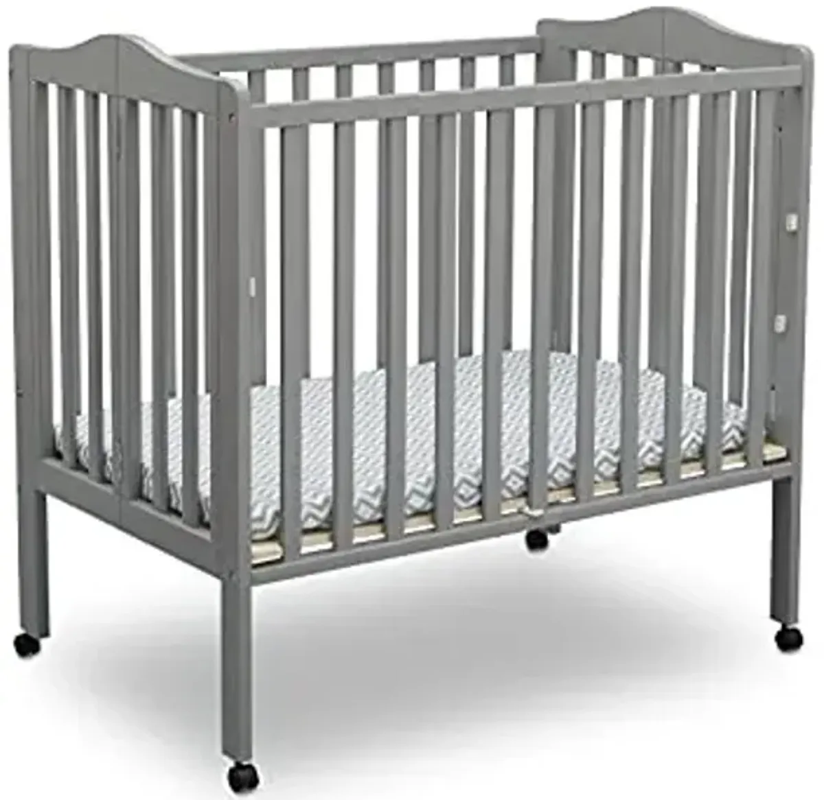 Delta Children Folding Portable Mini Baby Crib with 1.5-inch Mattress - Greenguard Gold Certified, Grey