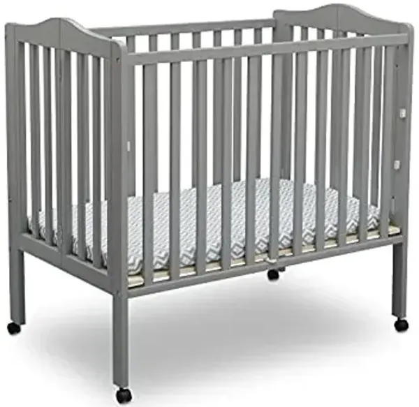 Delta Children Folding Portable Mini Baby Crib with 1.5-inch Mattress - Greenguard Gold Certified, Grey