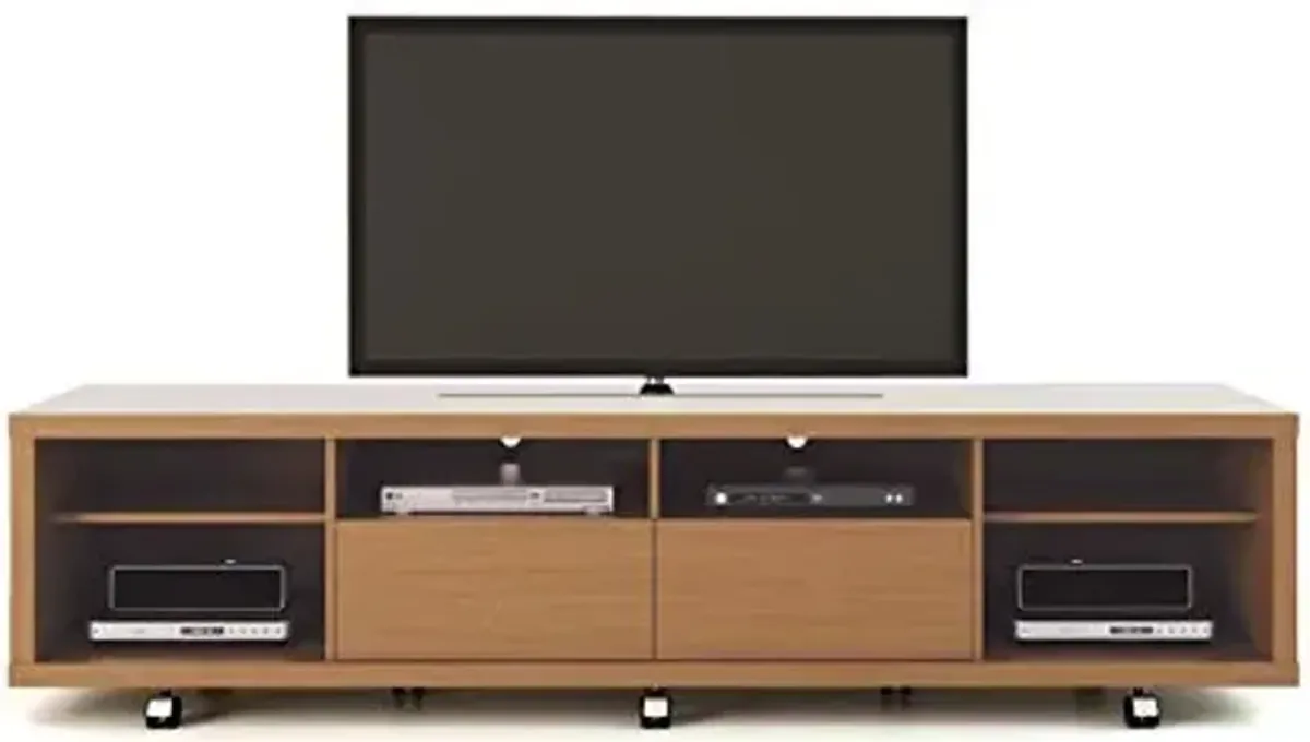 Manhattan Comfort Cabrini 85" TV Stand with Full Extension Drawers, 6 Shelves and Smooth Casters, Rolling Entertainment Center for Living Room and Bedroom, Ideal for 70" Television, Maple Cream