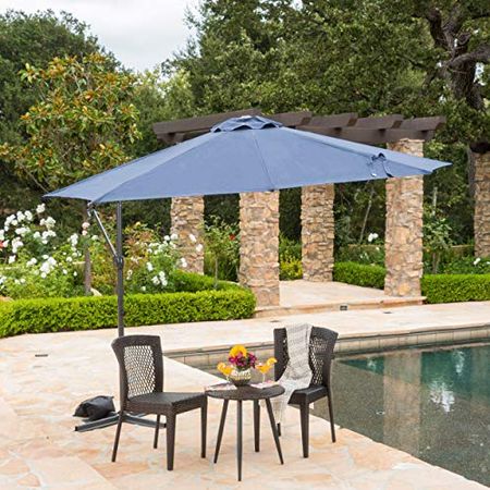 Christopher Knight Home Stanley Outdoor Water Resistant Banana Sun Canopy with Steel Frame, Blue / Grey