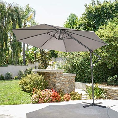 Christopher Knight Home Stanley Outdoor Water Resistant Banana Sun Canopy with Steel Frame, Grey / Grey