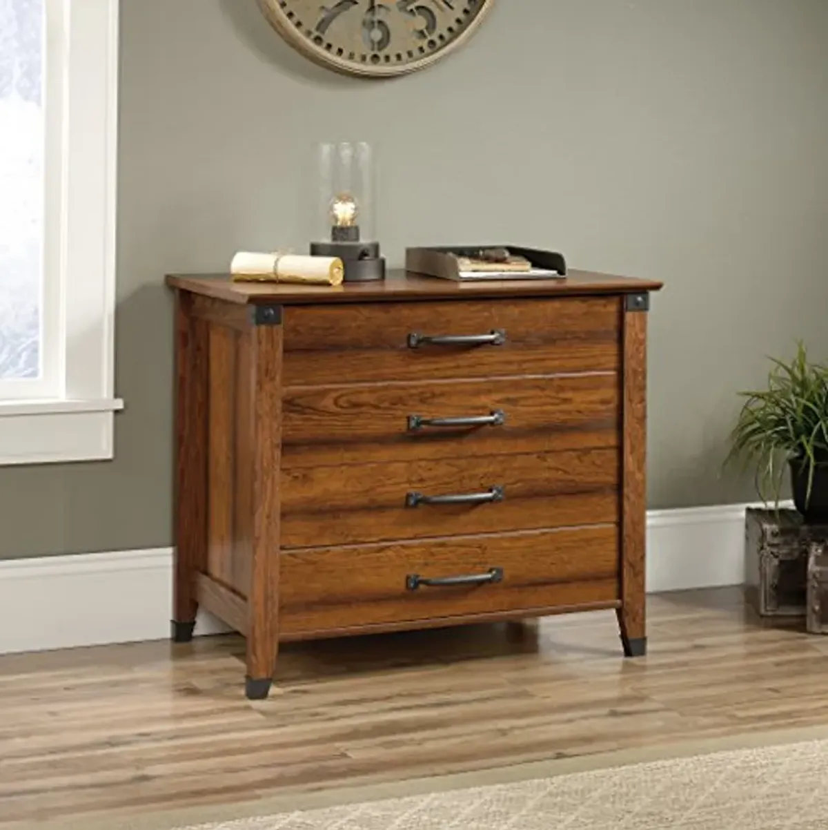 Sauder Carson Forge 2 Drawer Lateral File Cabinet, Rustic Vintage Style Filing Drawers, in Washington Cherry