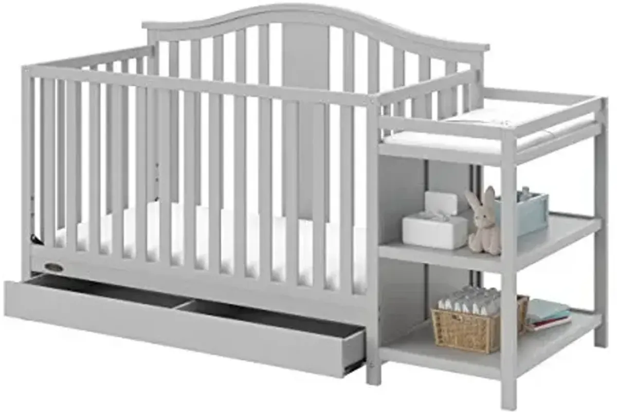 Graco Solano 4-in-1 Convertible Crib and Changer with Drawer (Pebble Gray) – Crib and Changing -Table Combo with Drawer, Includes Changing Pad, Converts to Toddler Bed, Daybed and Full-Size Bed