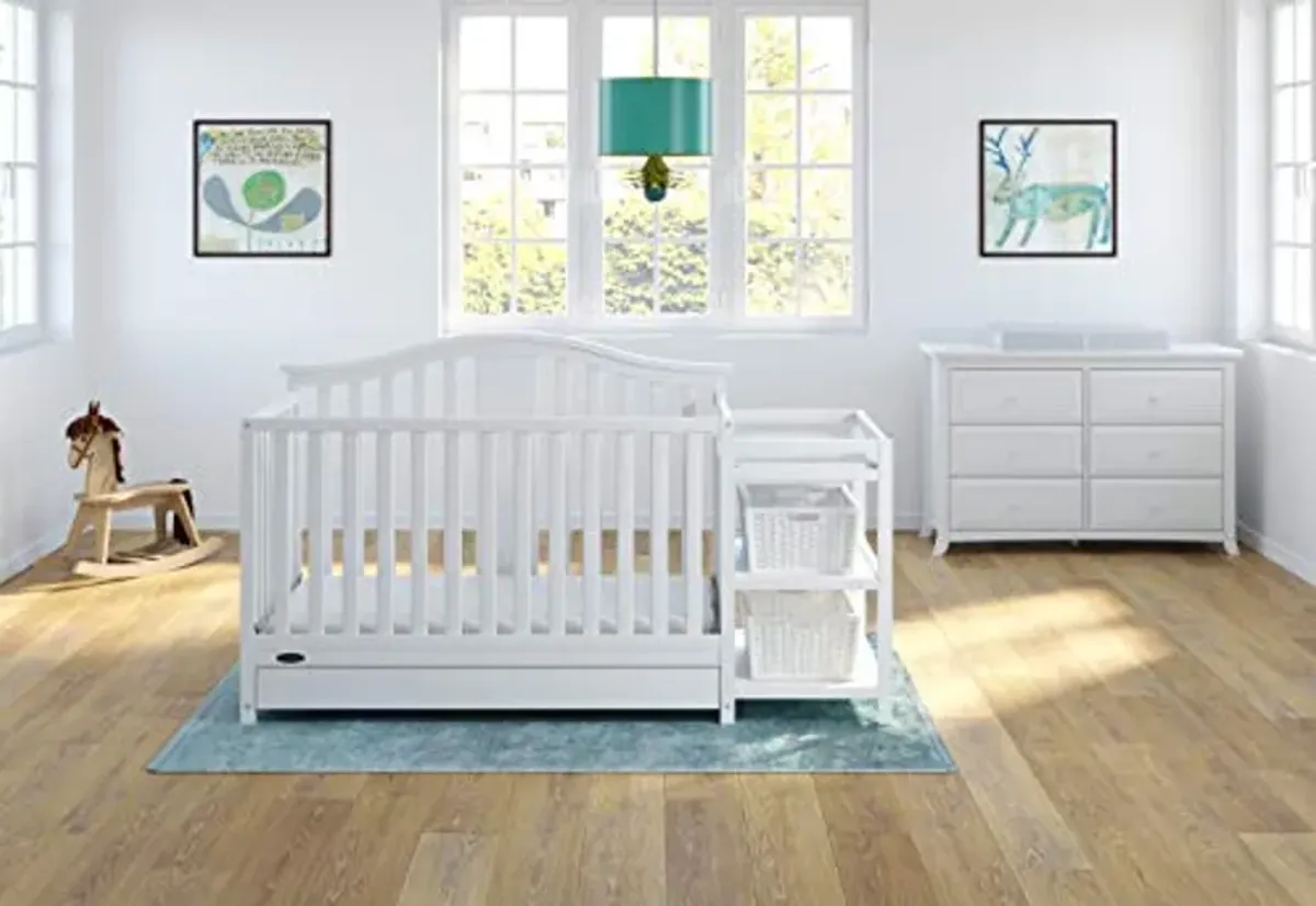 Graco Solano 4-in-1 Convertible Crib and Changer with Drawer (White) – Crib and Changing Table Combo with Drawer, Includes Changing Pad, Converts to Toddler Bed, Daybed and Full-Size Bed