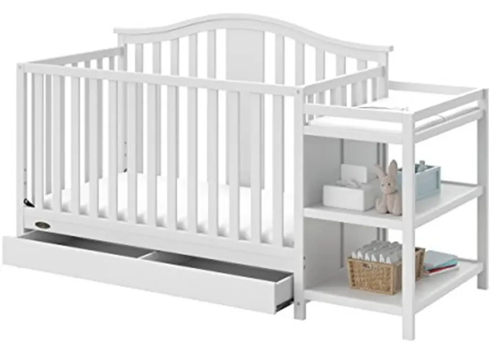 Graco Solano 4-in-1 Convertible Crib and Changer with Drawer (White) – Crib and Changing Table Combo with Drawer, Includes Changing Pad, Converts to Toddler Bed, Daybed and Full-Size Bed