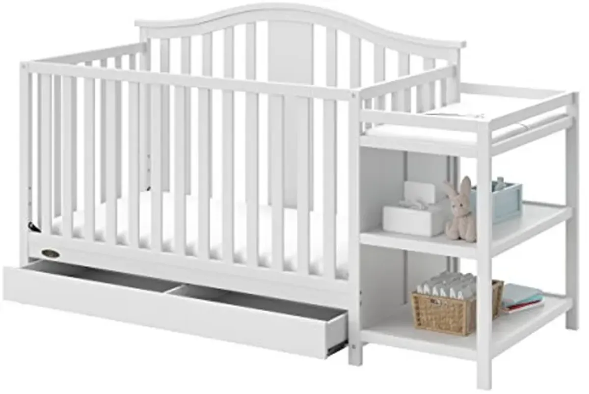 Graco Solano 4-in-1 Convertible Crib and Changer with Drawer (White) – Crib and Changing Table Combo with Drawer, Includes Changing Pad, Converts to Toddler Bed, Daybed and Full-Size Bed