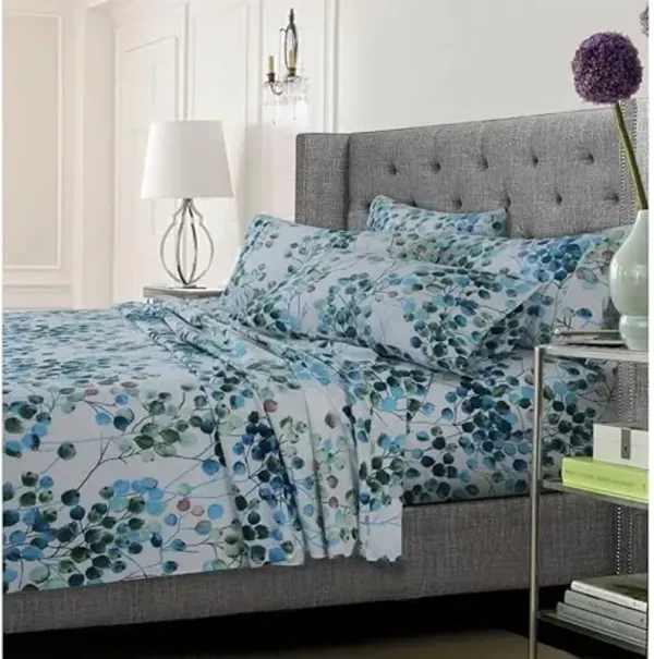 Tribeca Living LEAMFSHEETKIMC Leaf Printed Soft Deep Pocket 6-Piece Sheet Set, King, Leaves Multi