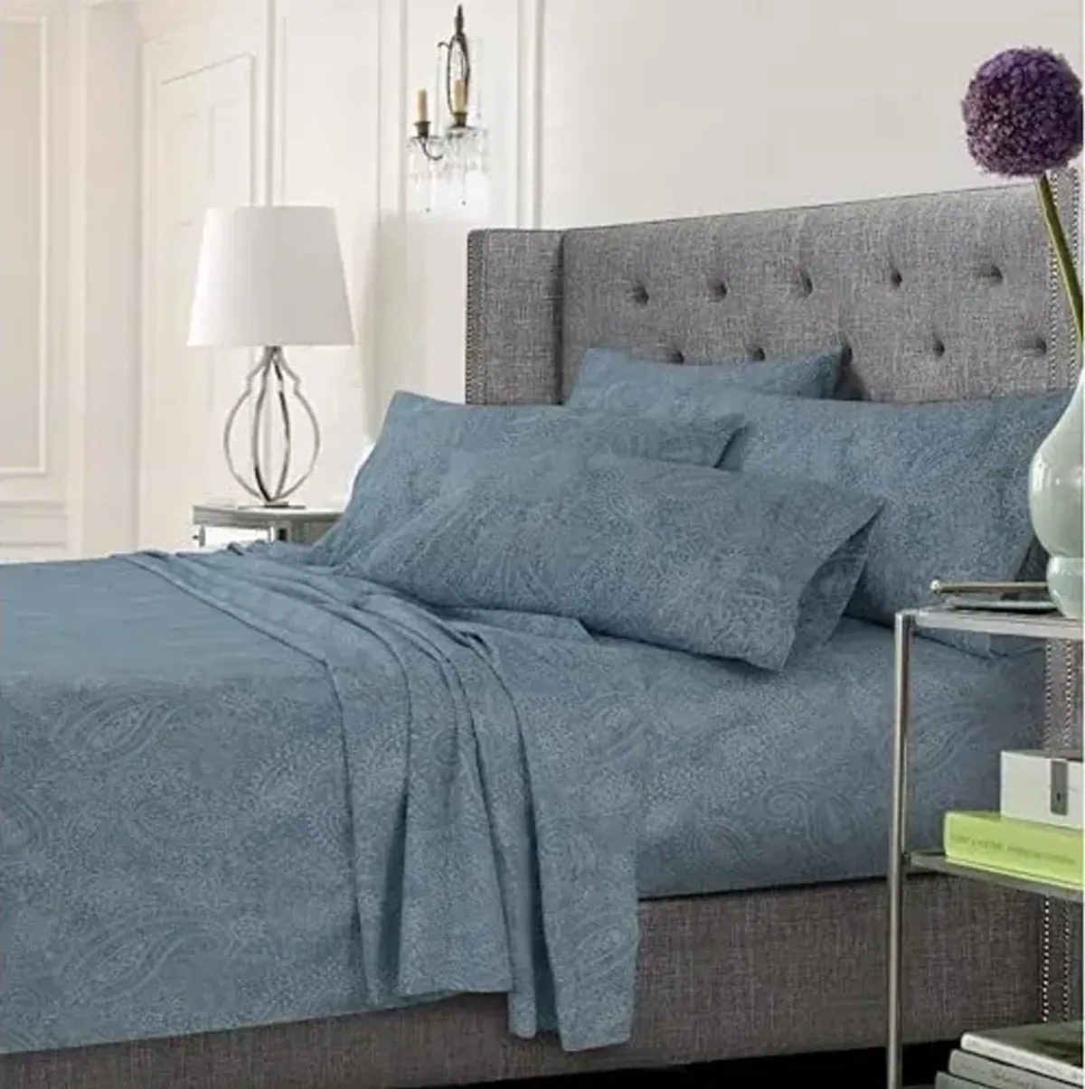 Tribeca Living PASMFSHEETTWXBL Printed Soft Deep Pocket 4-Piece Sheet Set, Twin XL, Paisley Blue-Multi