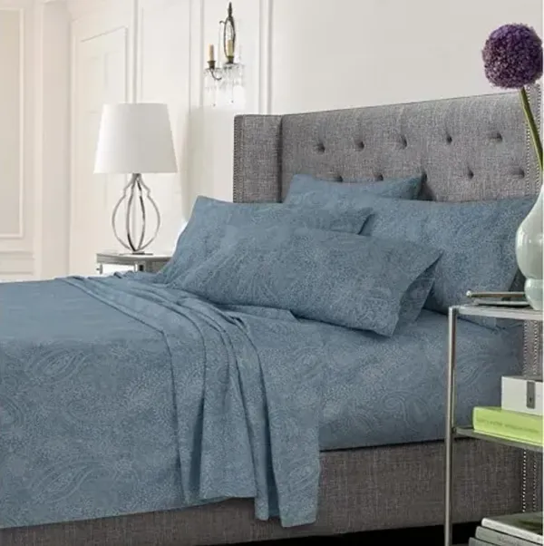 Tribeca Living PASMFSHEETTWXBL Printed Soft Deep Pocket 4-Piece Sheet Set, Twin XL, Paisley Blue-Multi