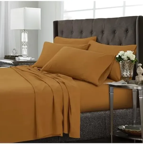 Tribeca Living 120MFSHEETCKGG Ultra-Soft Solid Deep Pocket 6-Piece Sheet Set, Cal King, Glazed Ginger