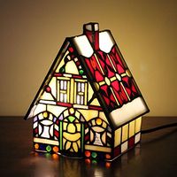 Royal-Tiffany Style Red Little House Villa Table Lamp Children's Lamp Night Light