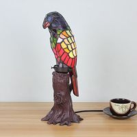 Royal-Tiffany Style European creative Parrot with Tree Stump Table Lamp Children's Lamp Night Light - Red & Green