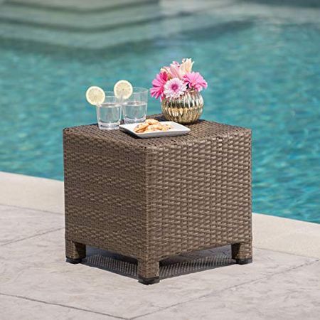 Christopher Knight Home Puerta Outdoor Wicker Side Table, Light Brown