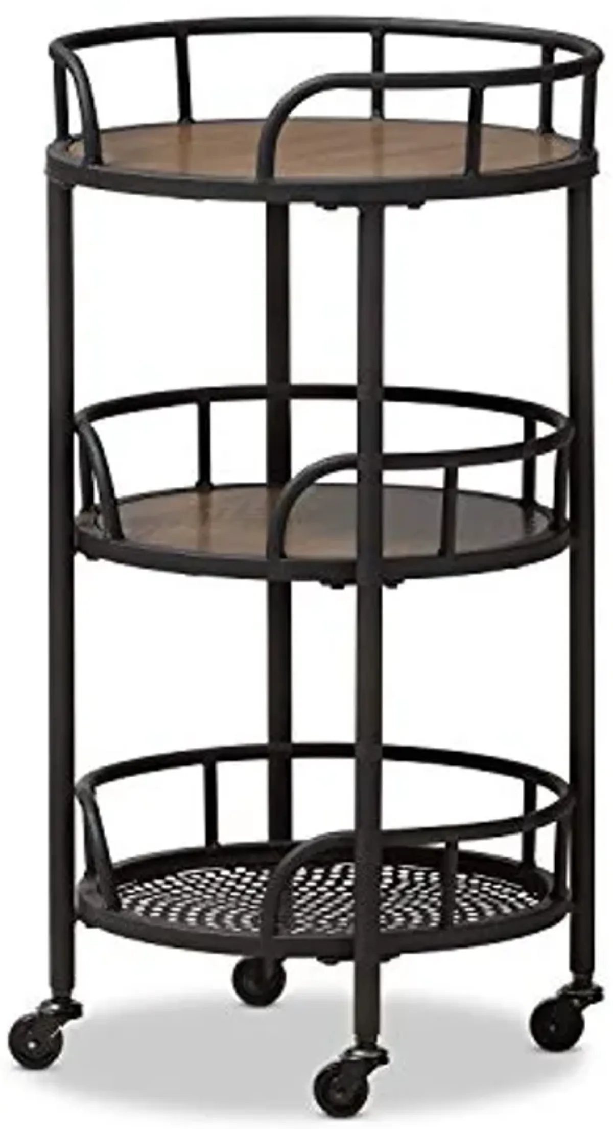 Baxton Studio Bristol Rustic Industrial Style Metal and Wood Mobile Serving Cart/Rustic Industrial/Black/Walnut Brown/Wood/Metal