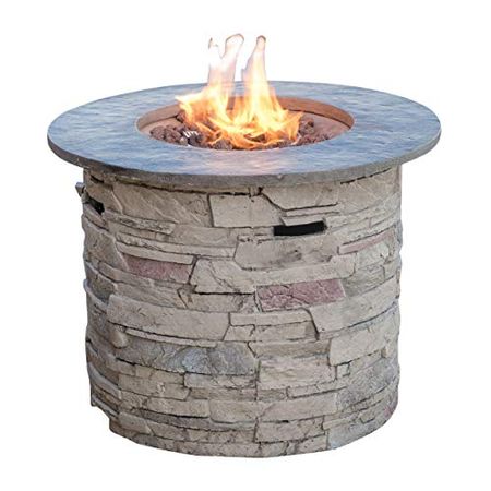 Christopher Knight Home Rogers Propane Fire Pit Round 32" Top-40,000 BTU, Round, Grey