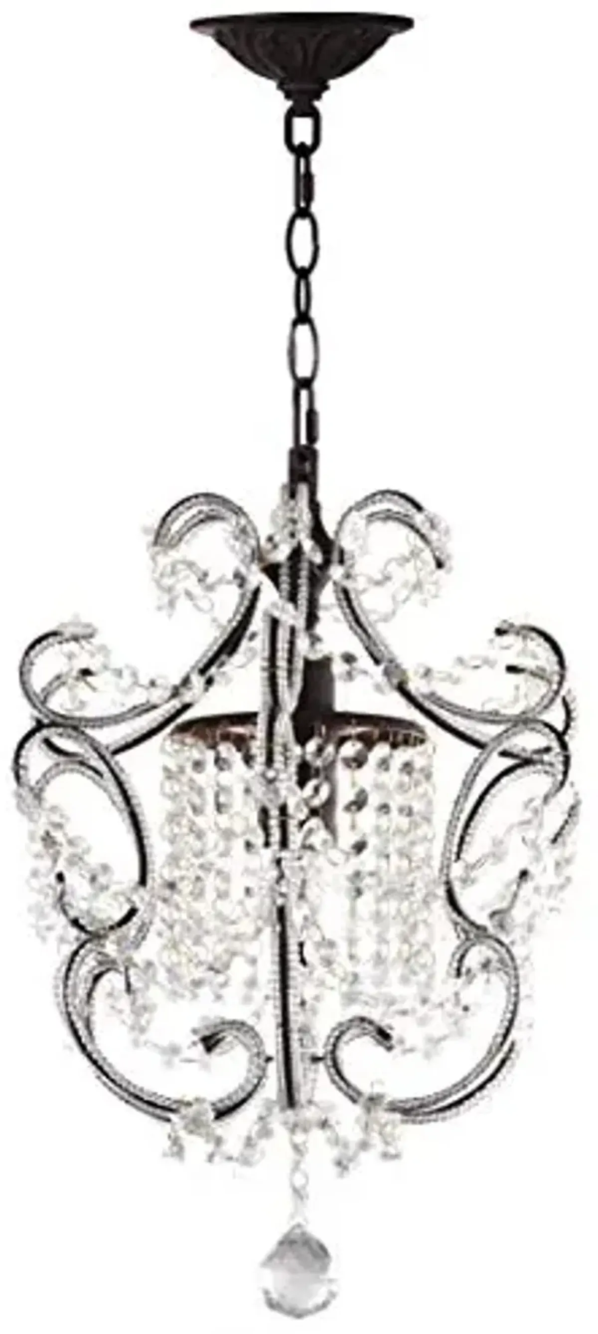 SAFAVIEH Lighting Collection Luna Shabby Chic Farmhouse Brown Iron/ Crystal 12-inch Diameter 1-light Adjustable Hanging Chandelier Light Fixture (LED Bulbs Included)