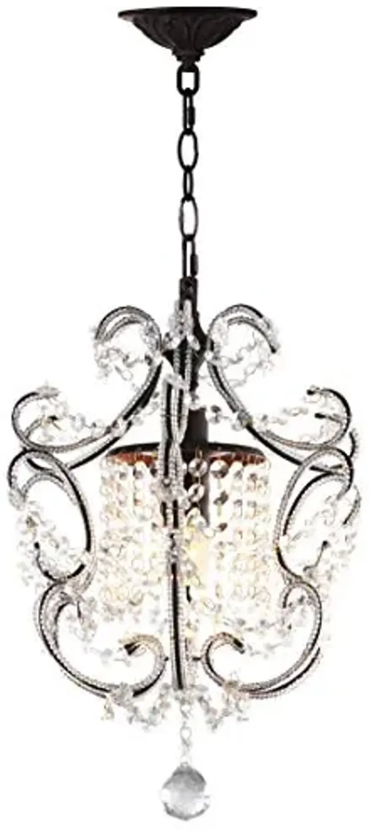 SAFAVIEH Lighting Collection Luna Shabby Chic Farmhouse Brown Iron/ Crystal 12-inch Diameter 1-light Adjustable Hanging Chandelier Light Fixture (LED Bulbs Included)