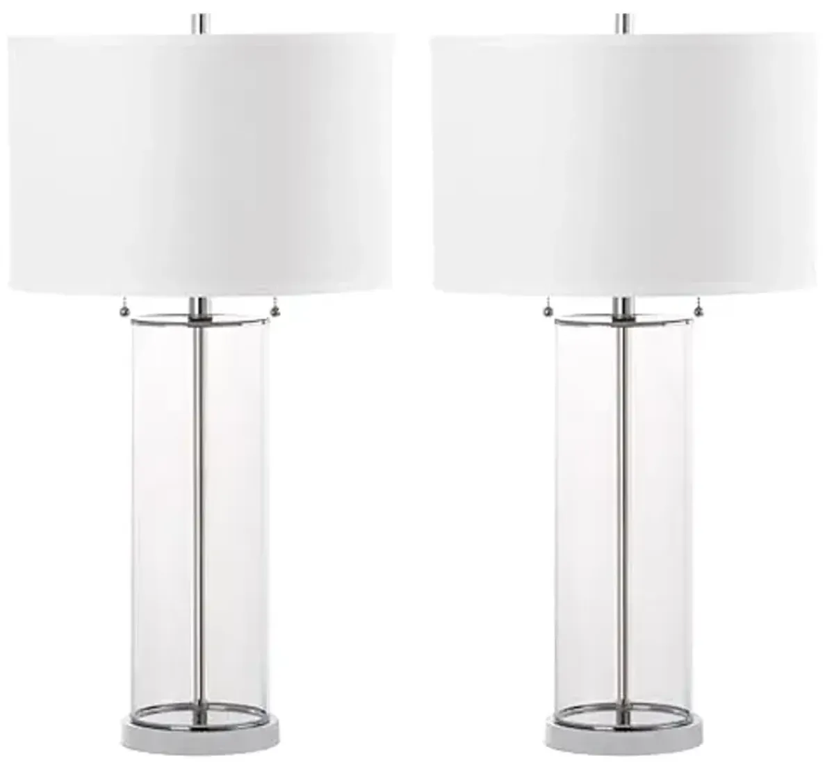 SAFAVIEH Lighting Collection Velma Modern Contemporary Clear Glass Pull Chain 31-inch Bedroom Living Room Home Office Desk Nightstand Table Lamp Set of 2 (LED Bulbs Included)