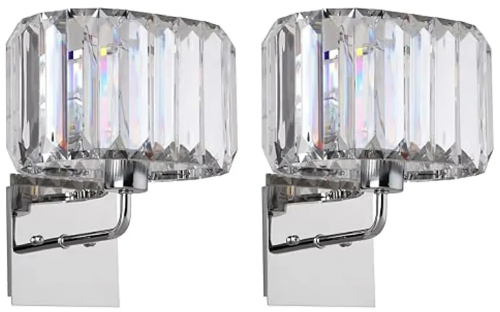 SAFAVIEH Lighting Collection Athena Art Deco Glam Nickel/ Clear 11-inch High Bedroom Bathroom Vanity Hallway Foyer Living Room Wall Sconce Set of 2 (LED Bulbs Included)