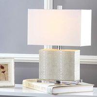 SAFAVIEH Lighting Collection Delia Modern Art Deco Cream Faux Snakeskin Rectangle Shade 21-inch Bedroom Living Room Home Office Desk Nightstand Table Lamp (LED Bulb Included)