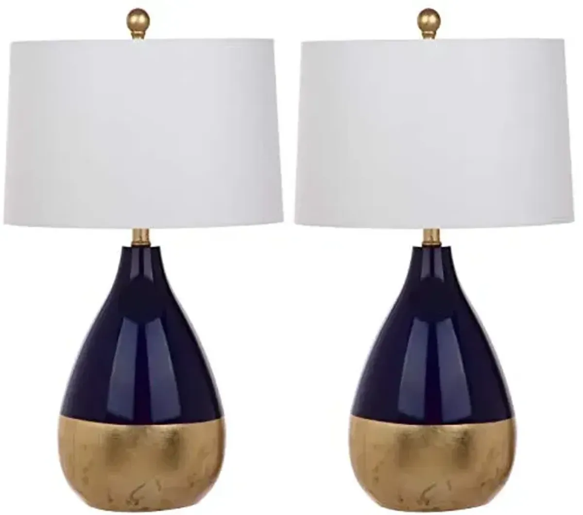 SAFAVIEH Lighting Collection Kingship Modern Contemporary Navy / Gold 24-inch Bedroom Living Room Home Office Desk Nightstand Table Lamp Set of 2 (LED Bulbs Included)