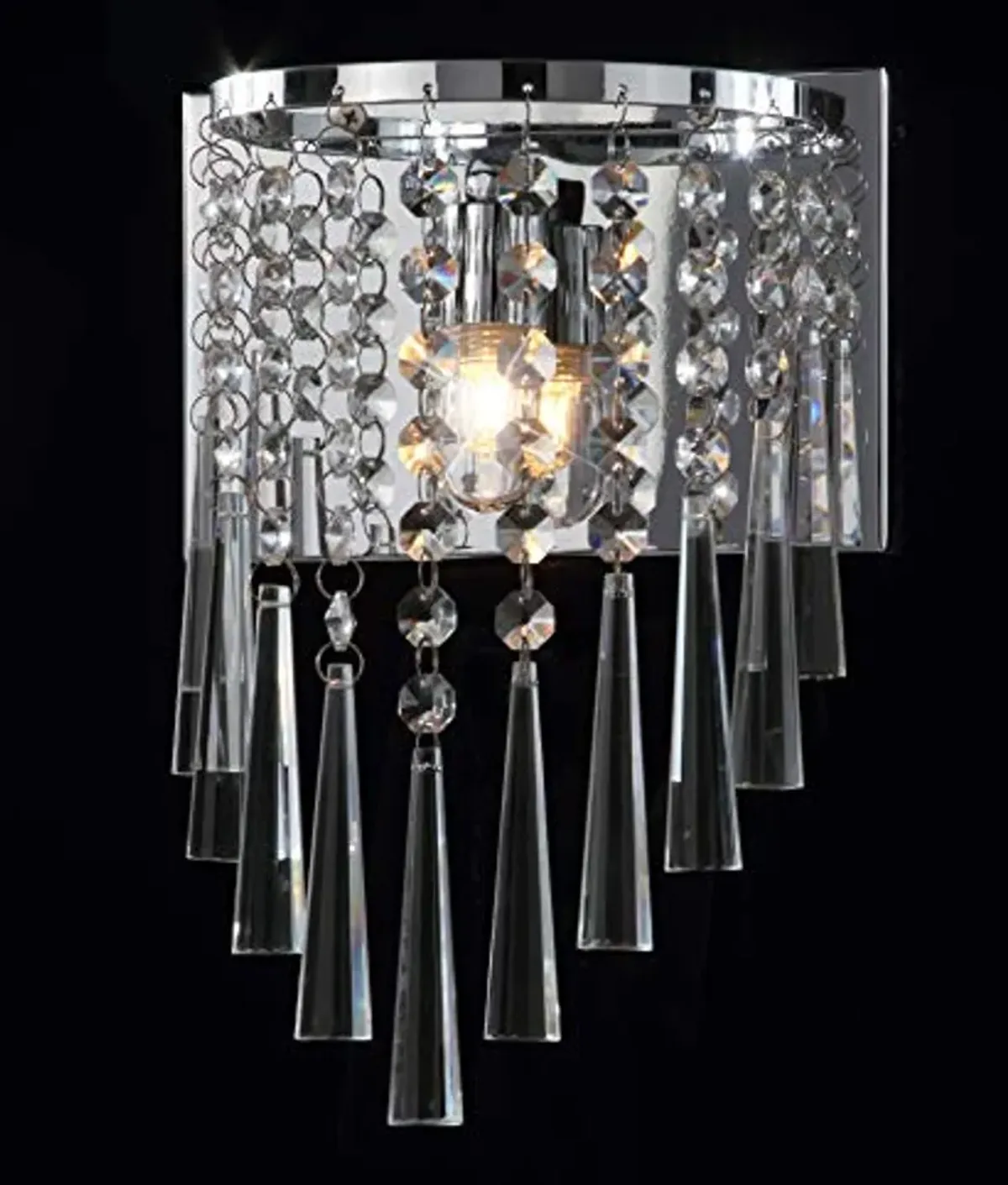 SAFAVIEH Lighting Collection Tilly Art Deco Modern Glam Chrome Iron/ Beaded Crystal Bedroom Bathroom Vanity Hallway Foyer Living Room Wall Sconce Set of 2 (LED Bulbs Included)