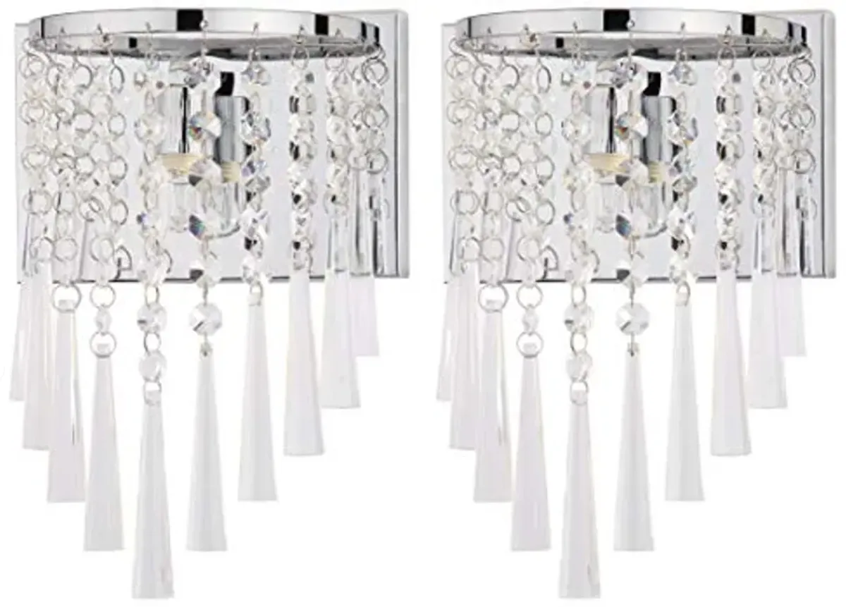 SAFAVIEH Lighting Collection Tilly Art Deco Modern Glam Chrome Iron/ Beaded Crystal Bedroom Bathroom Vanity Hallway Foyer Living Room Wall Sconce Set of 2 (LED Bulbs Included)