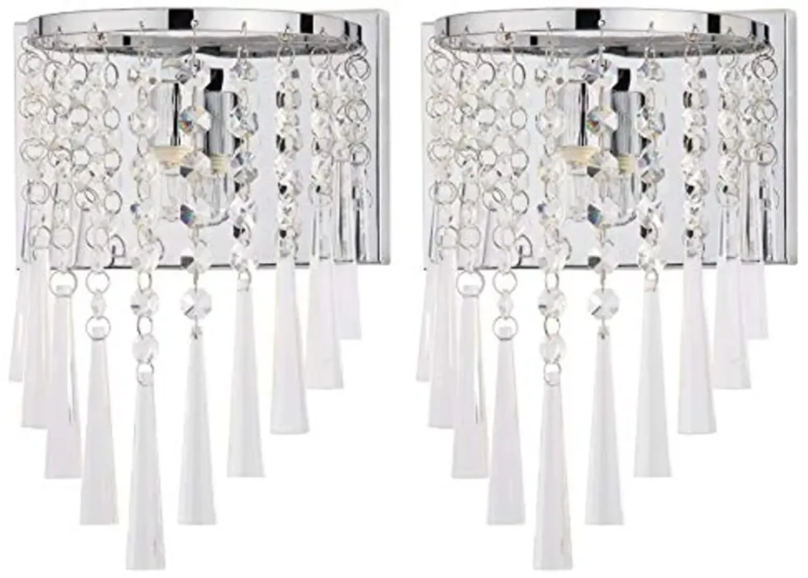 SAFAVIEH Lighting Collection Tilly Art Deco Modern Glam Chrome Iron/ Beaded Crystal Bedroom Bathroom Vanity Hallway Foyer Living Room Wall Sconce Set of 2 (LED Bulbs Included)