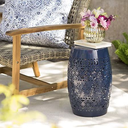 Christopher Knight Home Ruby Outdoor 12" Iron Side Table, Dark Blue