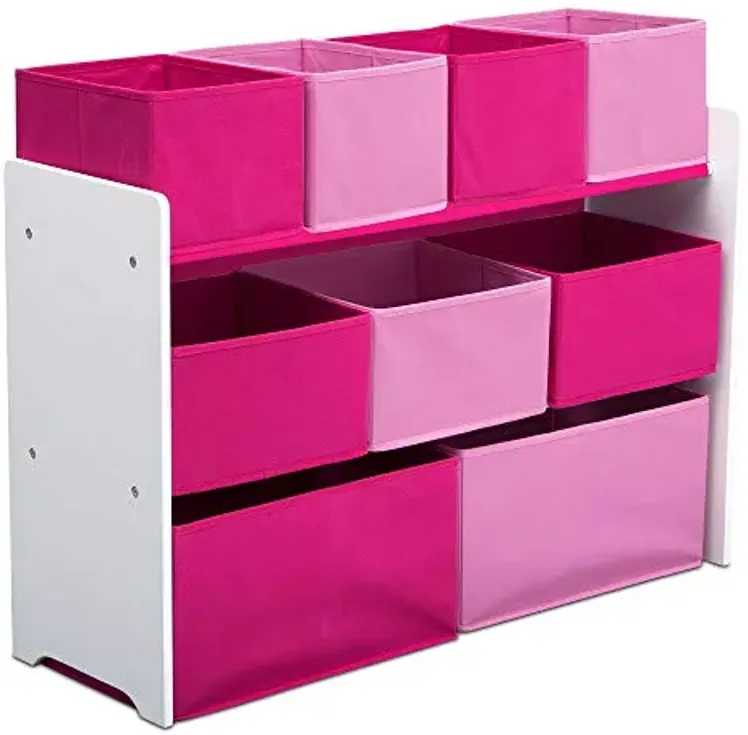 Delta Children Deluxe Multi-Bin Toy Organizer with Storage Bins, White/Pink Bins