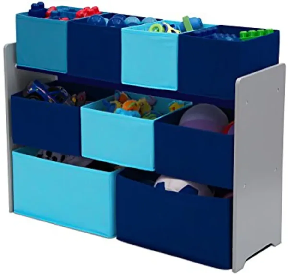 Delta Children Deluxe Multi-Bin Toy Organizer with Storage Bins - Greenguard Gold Certified, Grey/Blue Bins