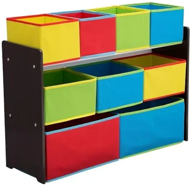Delta Children Deluxe Multi-Bin Toy Organizer with Storage Bins, Dark Chocolate/Primary Colored Bins