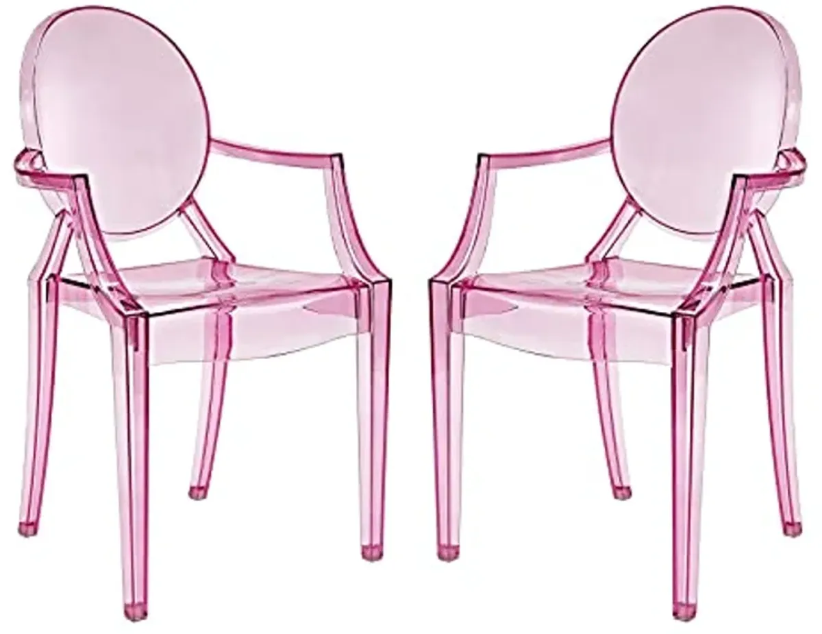 Modway Casper Modern Acrylic Stacking, Two Dining Armchairs, Pink