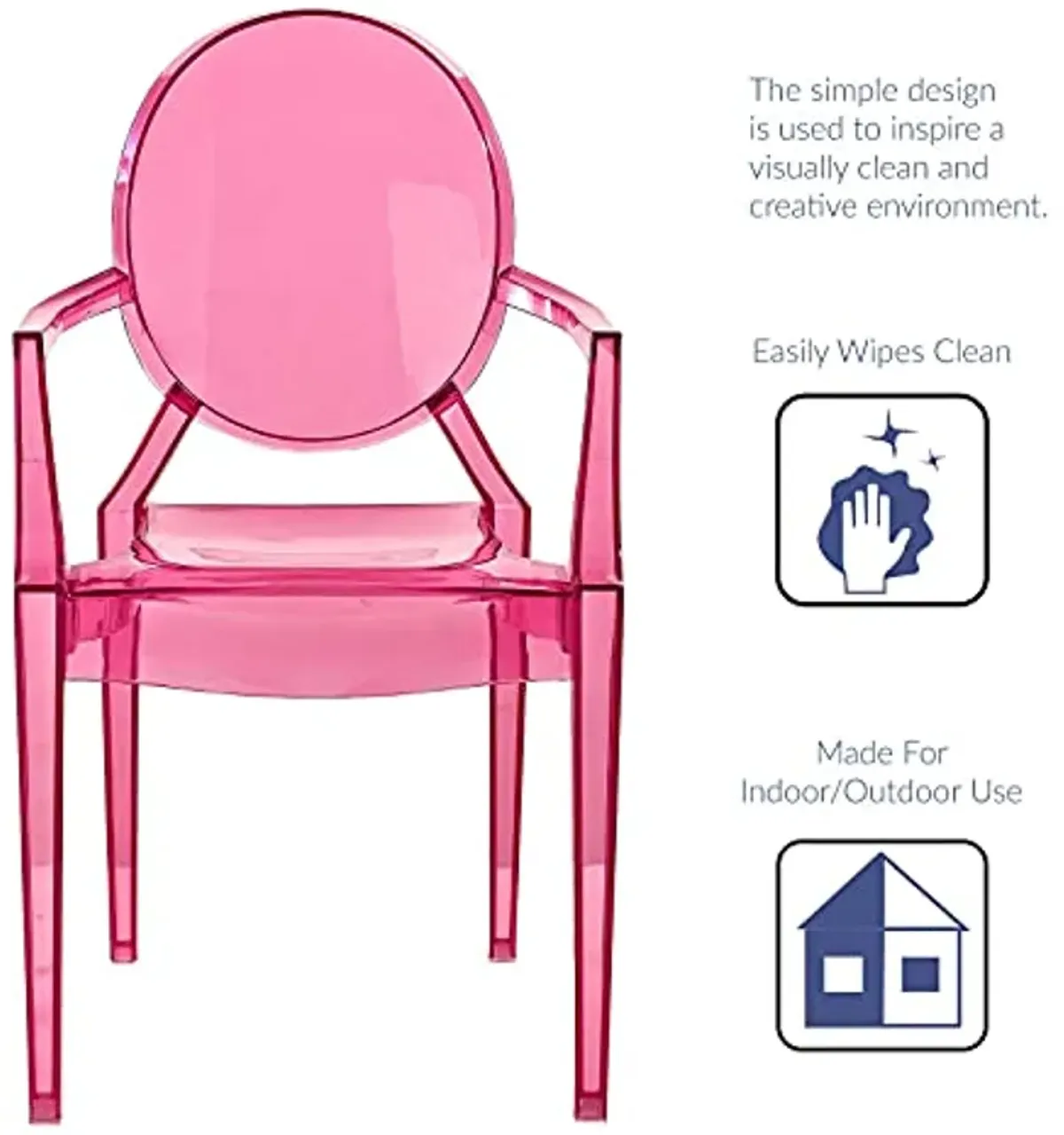 Modway Casper Modern Acrylic Stacking, Two Dining Armchairs, Pink