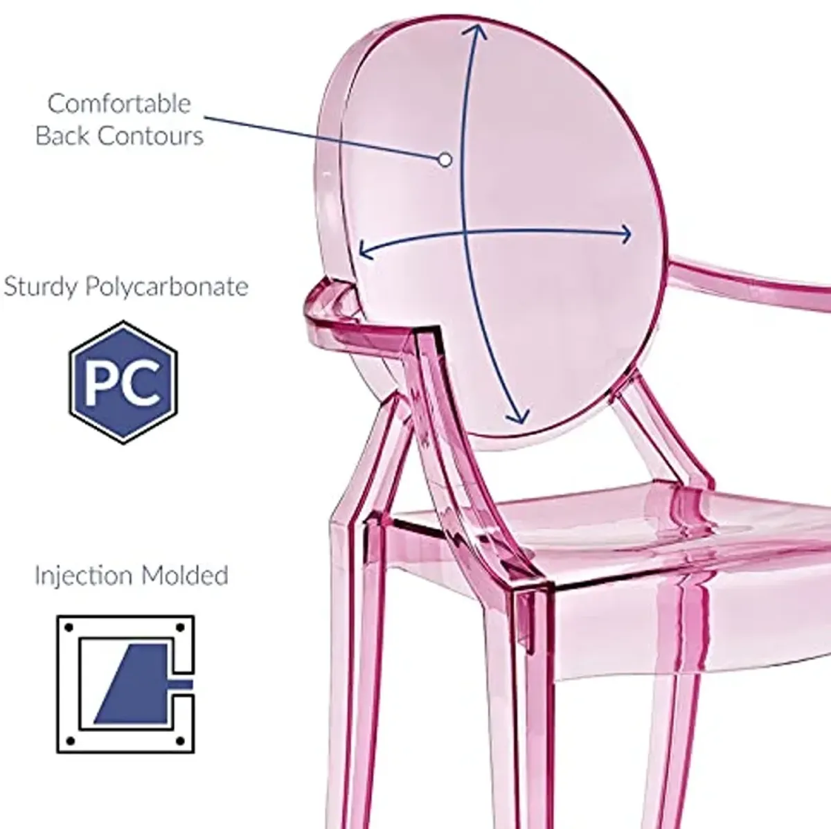 Modway Casper Modern Acrylic Stacking, Two Dining Armchairs, Pink