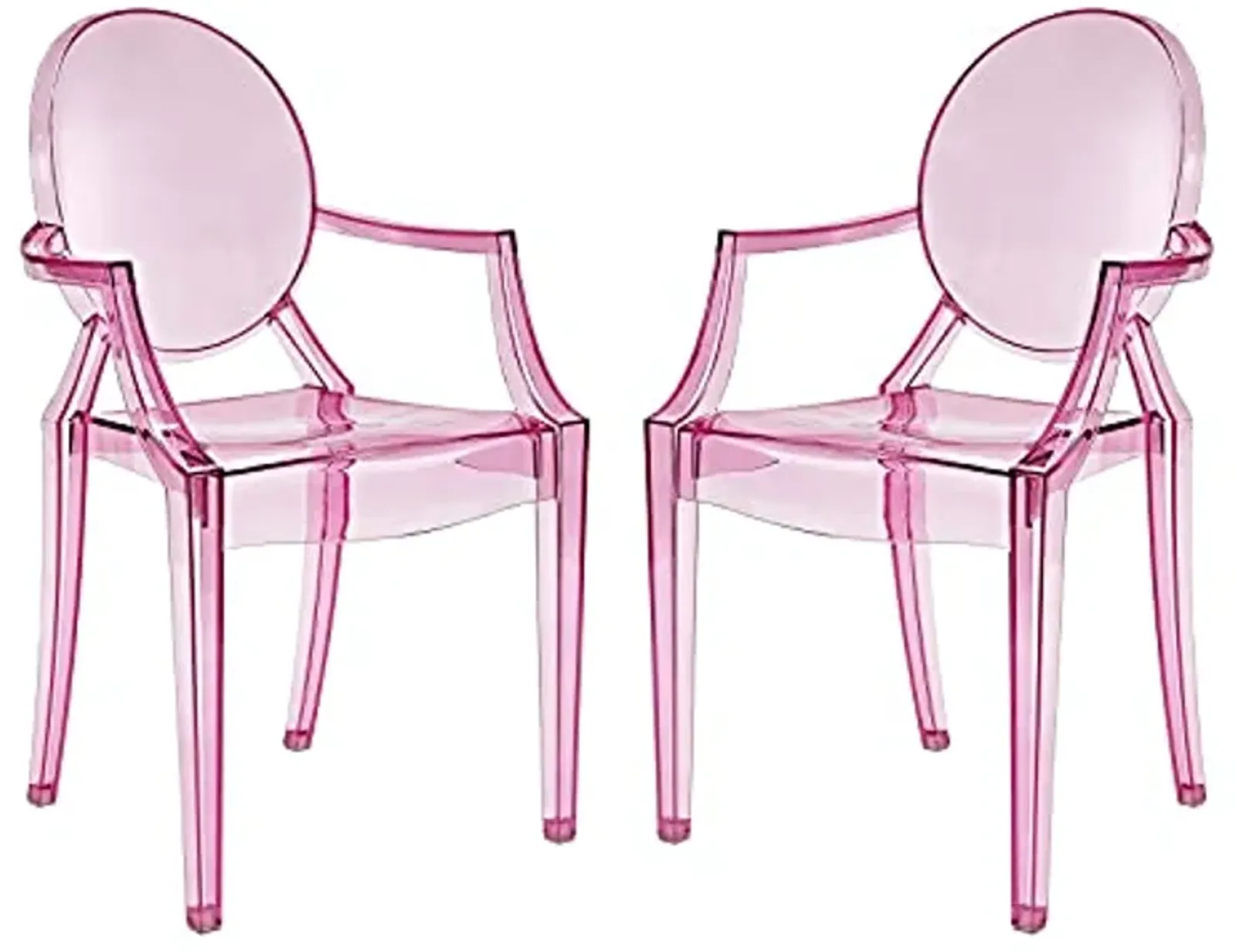 Modway Casper Modern Acrylic Stacking, Two Dining Armchairs, Pink