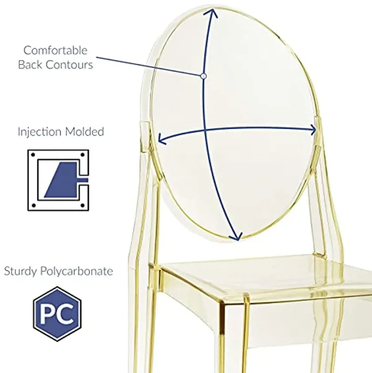 Modway Casper Modern Acrylic Stacking Two Dining Side Chairs in Yellow