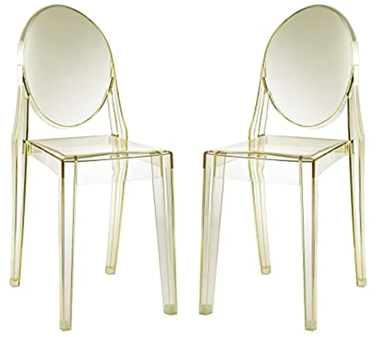 Modway Casper Modern Acrylic Stacking Two Dining Side Chairs in Yellow