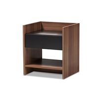 Voletta Modern and Contemporary Two-Tone Walnut and Black Wood 1-Drawer Nightstand, 1-Drawer