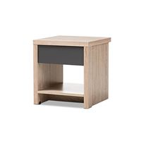 Baxton Studio Jeanine Modern and Contemporary Two-Tone Oak and Grey Wood 1-Shelf Nightstand, 1-Drawer